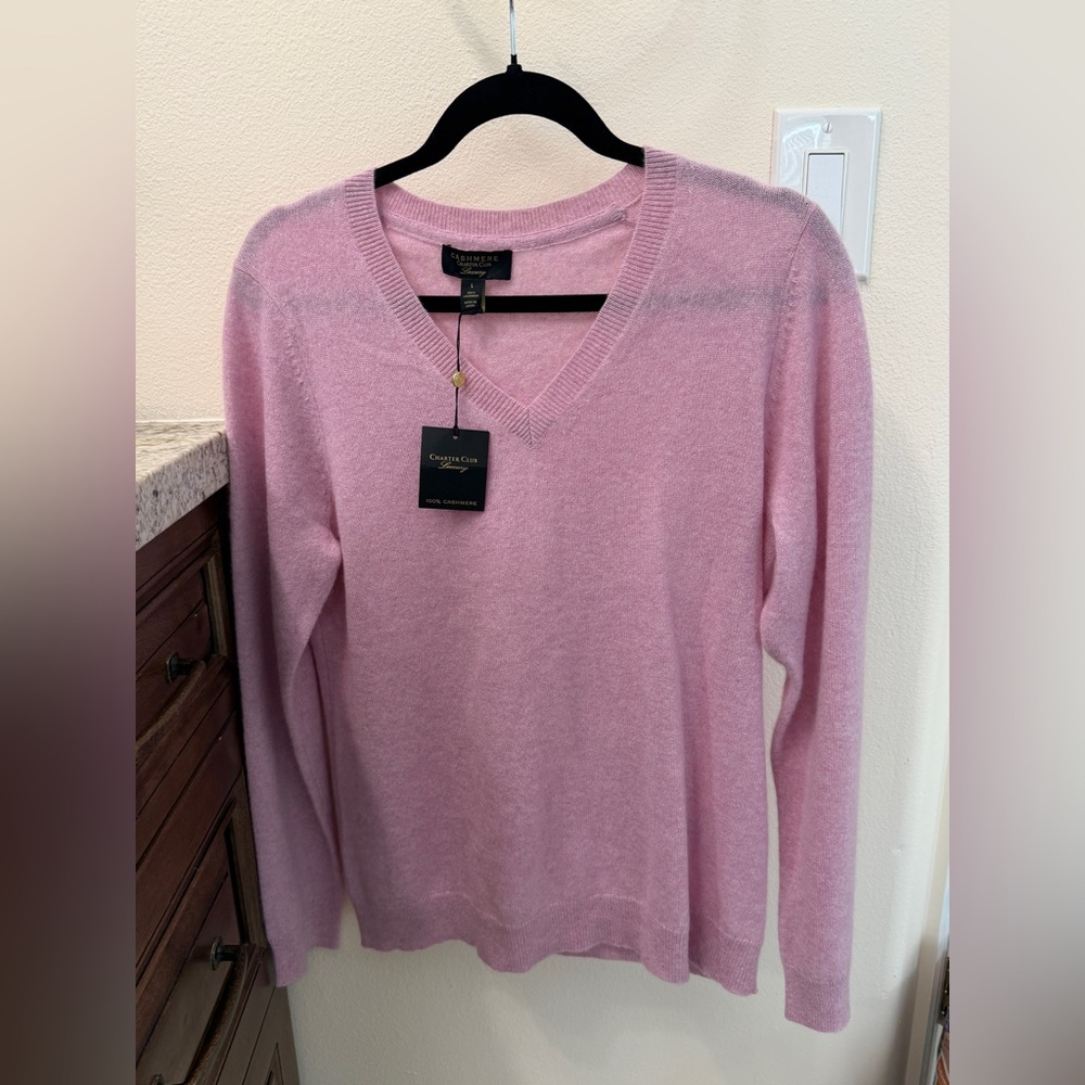 Charter Club Light Pink V-Neck Cashmere-Blend Sweater